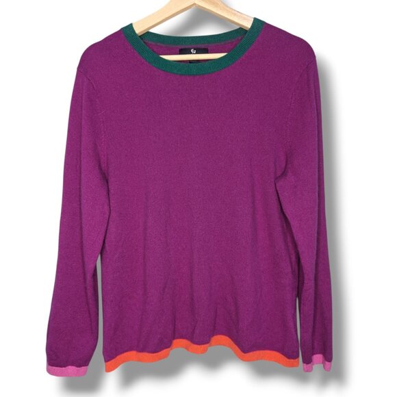 Lands End 100% Cashmere Purple Colorblock Sweater Preppy Casual Classic Large - Picture 1 of 5